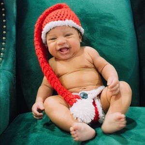 Handmade knitted Santa baby Santa costume/ socks